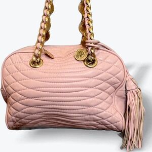 Paola by PDL Firenze Purse PINK Leather Quilted Gold Charm Tassel RARE Romania